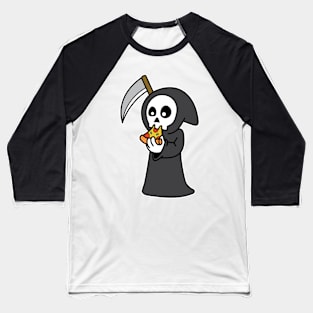 Grim Reaper Eating Pizza Baseball T-Shirt